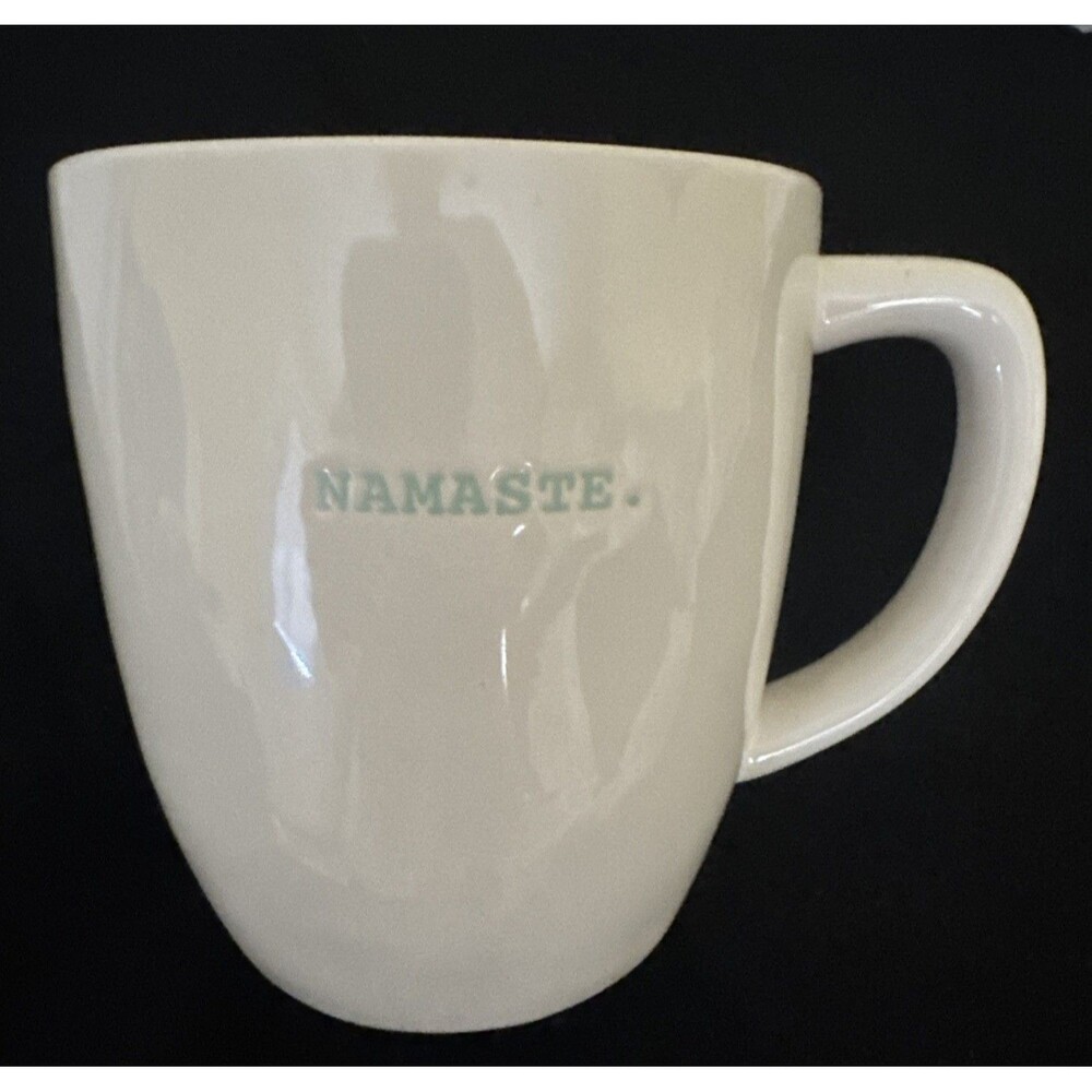 Rae Dunn Artisan by Magenta Coffee Mug Tea Cup Aqua White Namaste New W Tag